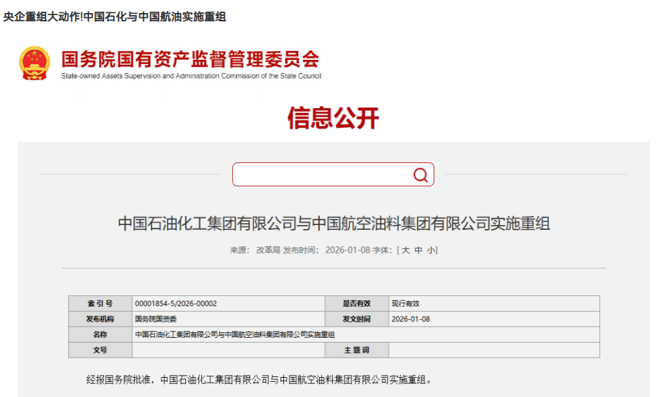 中石化中航油官宣重組
